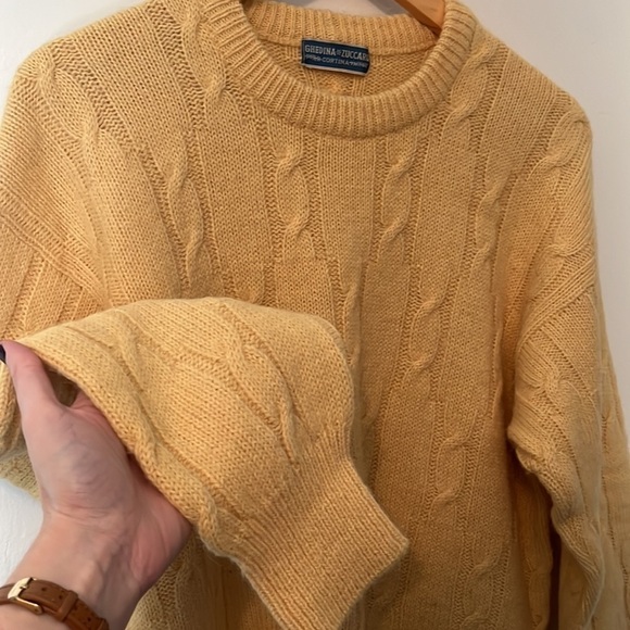 Ghedina Zuccaro Cortina Vintage Yellow Alpaca Blend Cable Knit Sweater Sz L - Picture 5 of 11